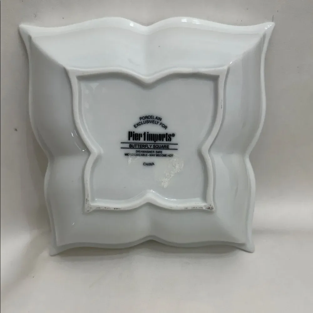 Pier 1 Butterfly 6.5 Square White Porcelain Square Bowls 2 Soup Cereal Salad